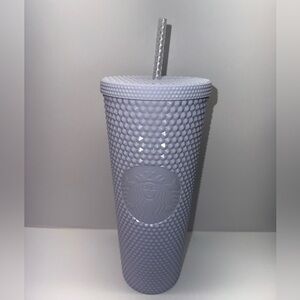 NEW Starbucks Tumbler White Matte Diamond Studded Venti 24Oz with Straw